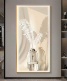 Gold Frame Vase Flower Crystall Painting Modern With Led Light
